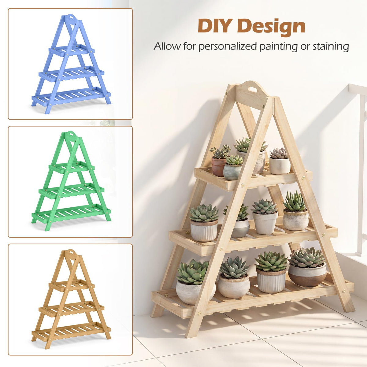 Lucktree 3-Tier Plant Stand Indoor | 28.5" Wood Flower Pot Plant Display Shelf