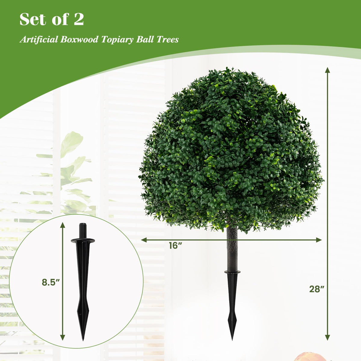 Lucktree 28 Inches Artificial Boxwood Topiary Ball Tree Set Sun-Protective Fake Shrub Plants