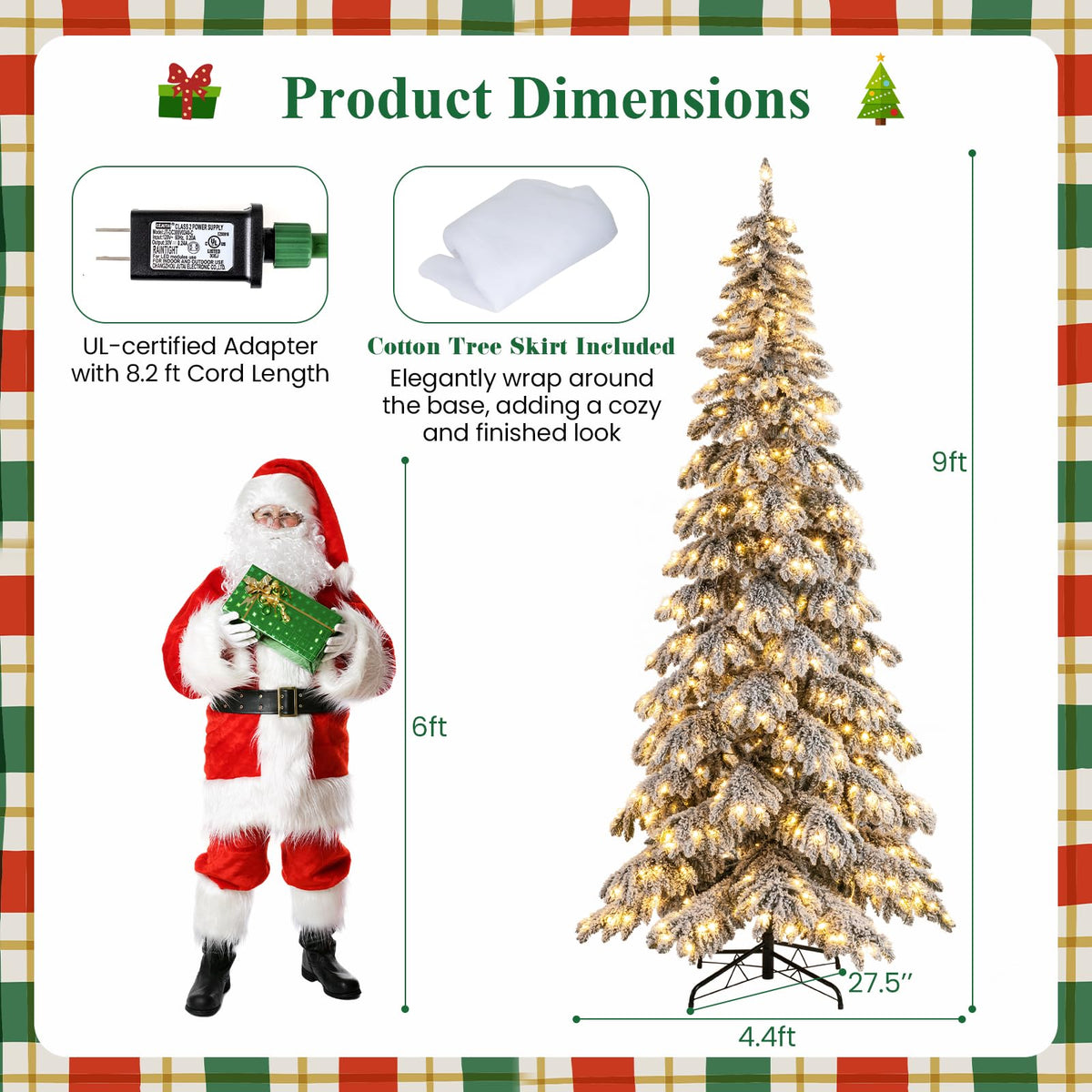Lucktree 9 FT Pre-Lit Snow Flocked Drooping Christmas Tree with Quick Power Connectors