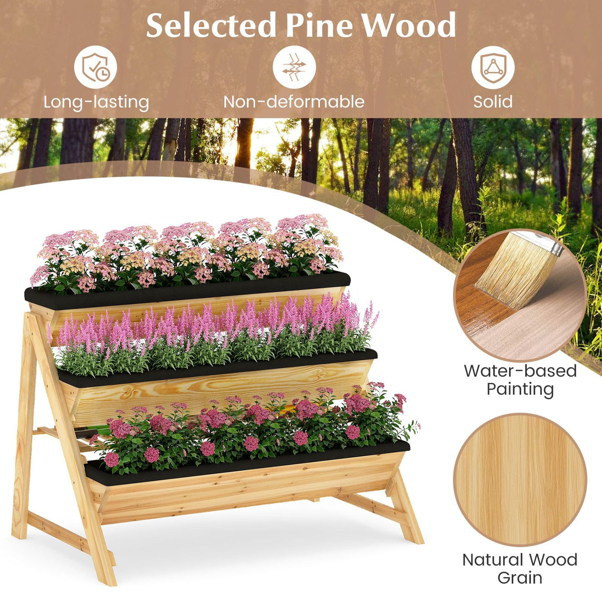 Lucktree 3-Tier Vertical Raised Garden Bed Wood Elevated Planter Box with Legs