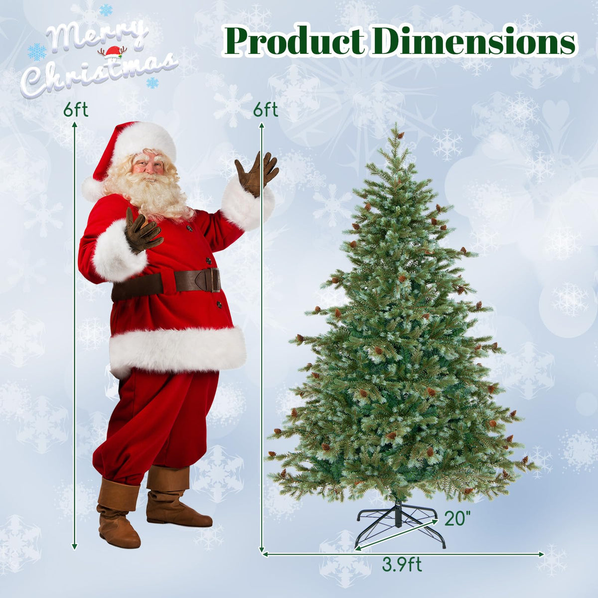 Lucktree 6ft Pre-Lit Artificial Christmas Tree, Hinged Full Xmas Pine Tree with 240 Warm White LED Lights