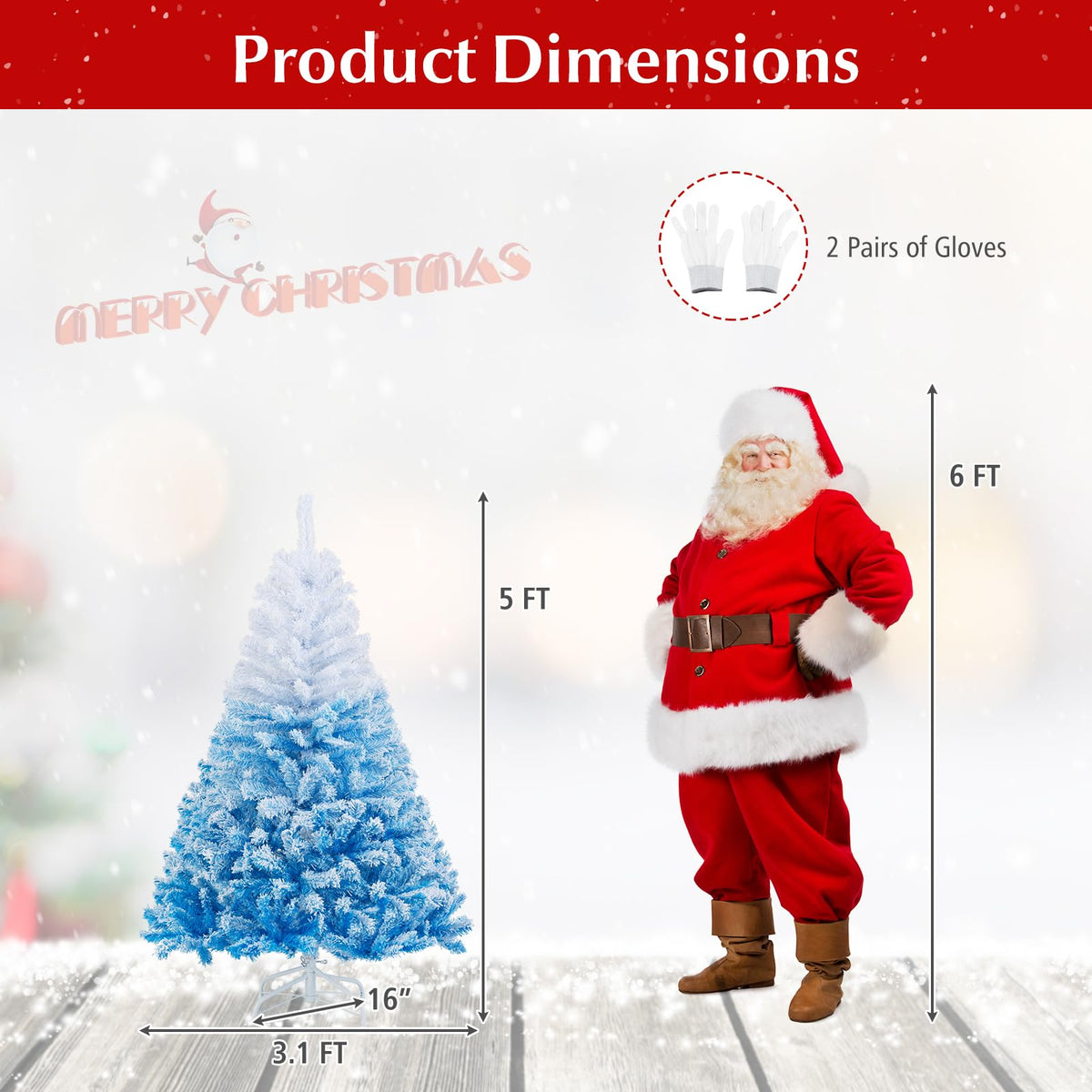 Lucktree Snow Flocked Christmas Tree with Lush Branch Tips & Foldable Metal Stan ( Blue Gradient & White )