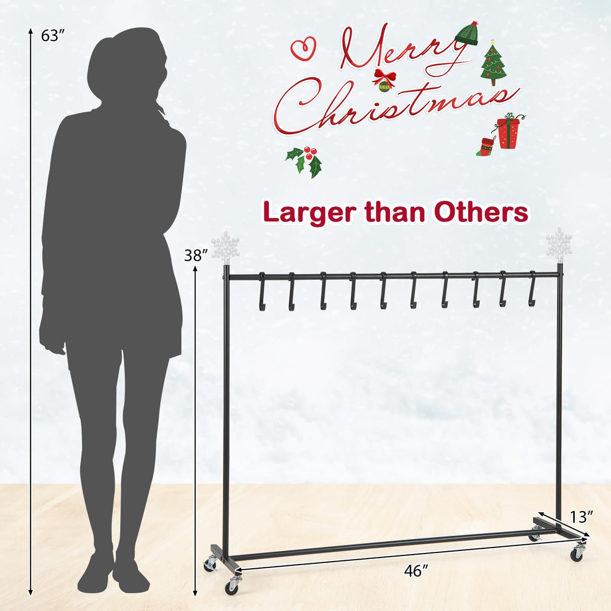 Lucktree 10-Hook Christmas Stocking Holder Stand on Wheels