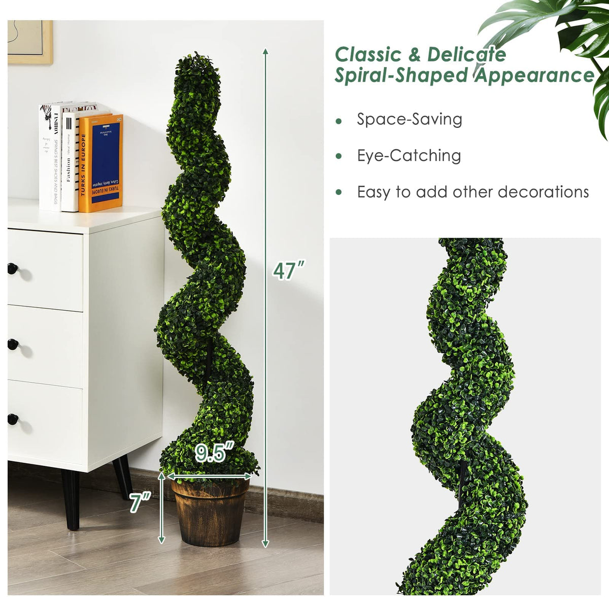 4FT Artificial Spiral Boxwood Topiary Tree Set of 2, Faux Decorative Plants in Cement-Filled Plastic Pot - LucktreeUS