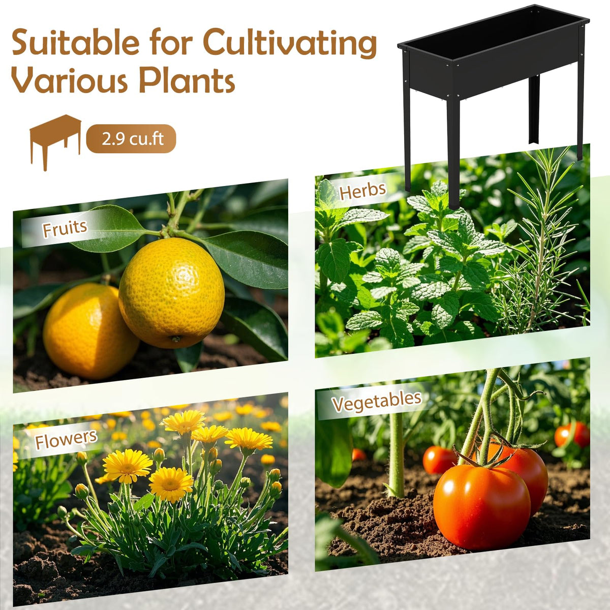 Lucktree Metal Raised Garden Bed with Legs(40”x16”x32”)