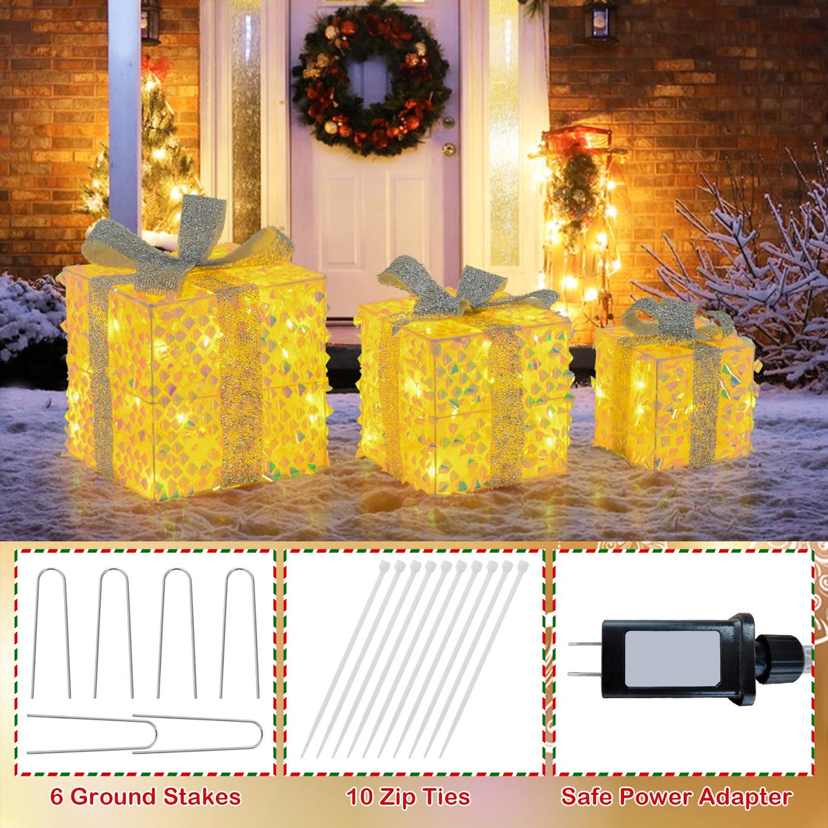 Lucktree 3 Pieces Christmas Lighted Gift Boxes ( Laser Fish Scale )