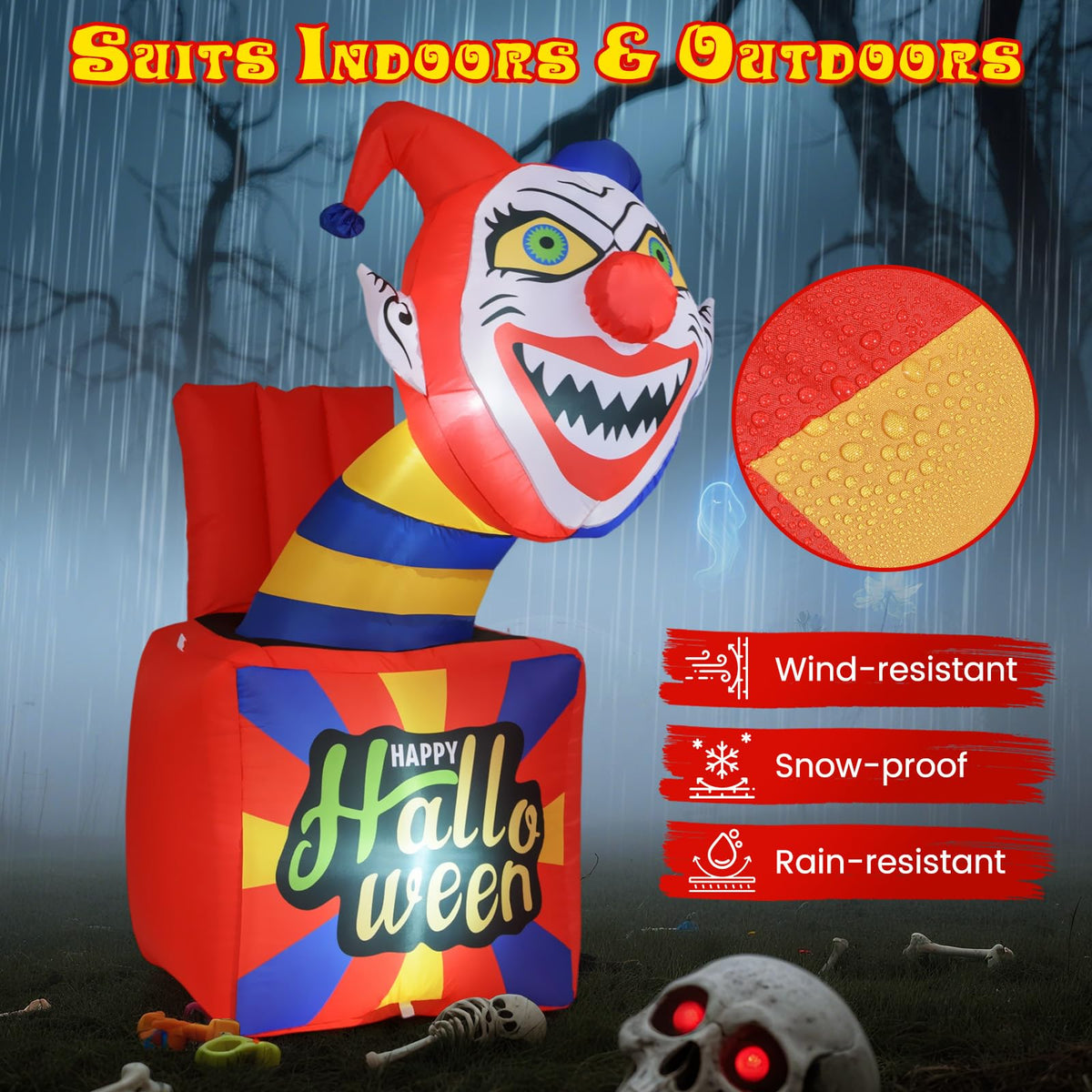 Lucktree 5 Ft Halloween Inflatable Clown, Blow up Circus Clown Box