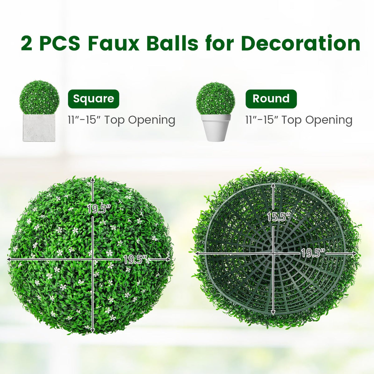 Lucktree 2 PCS 19.5 Inch Artificial Plant Topiary Ball, Round Holly Faux Boxwood Balls