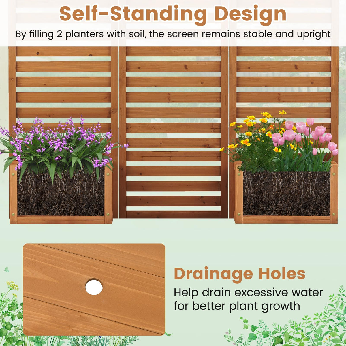 Lucktree Outdoor Wooden Privacy Screen with Planter Box