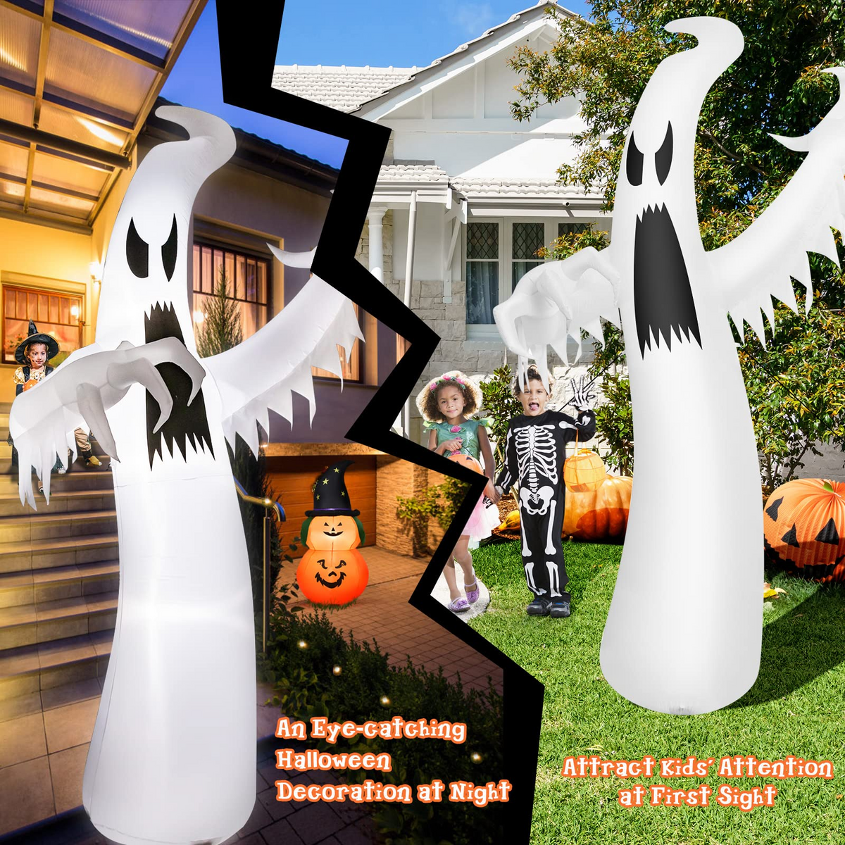 Lucktree 12 FT Halloween Inflatable Ghost, Quick Blow up Halloween Decoration, Giant Inflatable Specter with Bright LED Lights