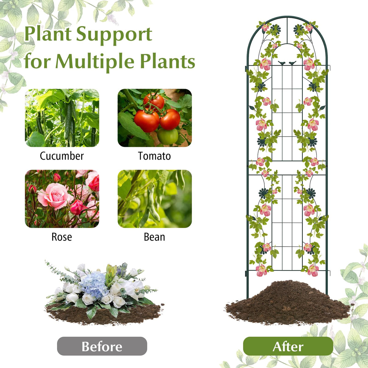 Lucktree Garden Trellis, Tall Galvanized Steel Trellis for Climbing Plants