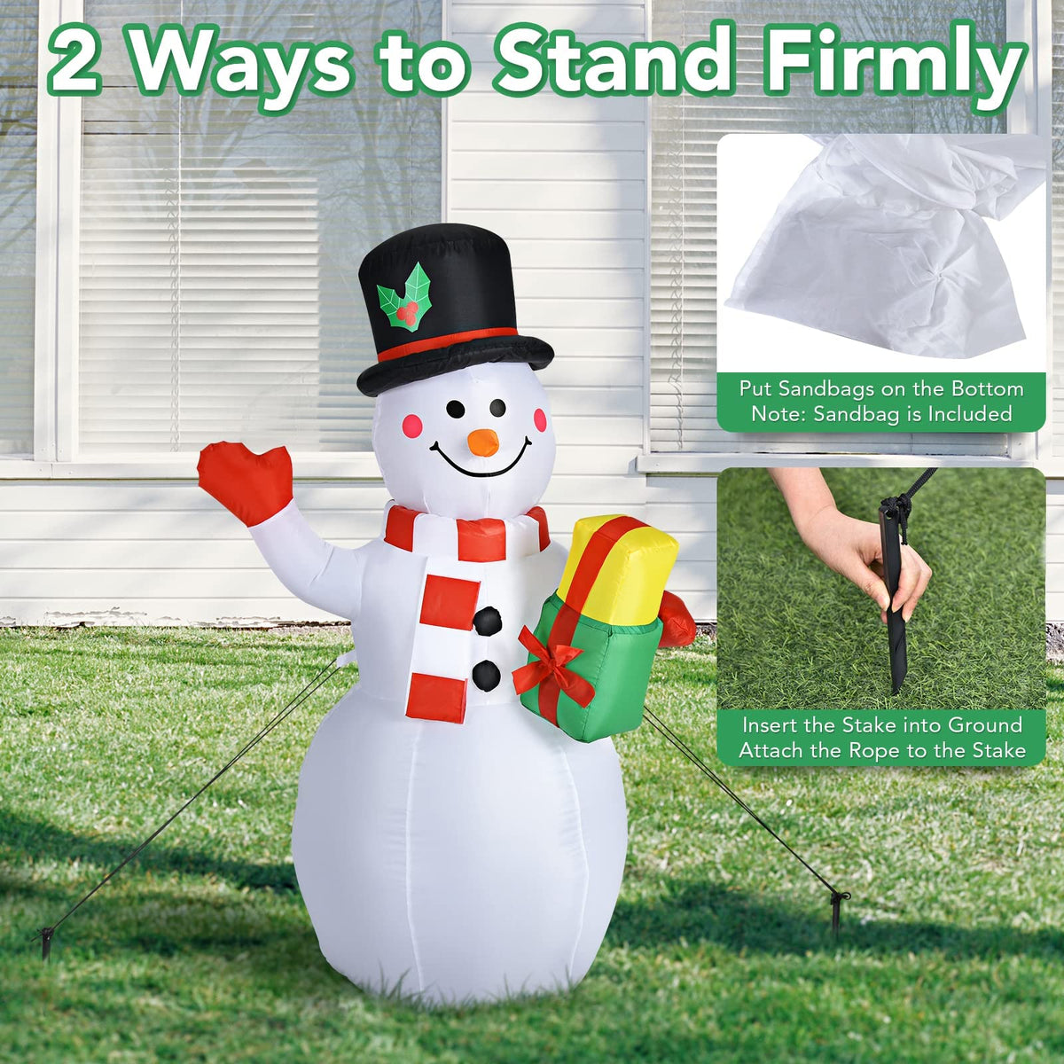 Lucktree Inflatable christmas Snowman, Santa Claus, Built-in Colorful LED Lights