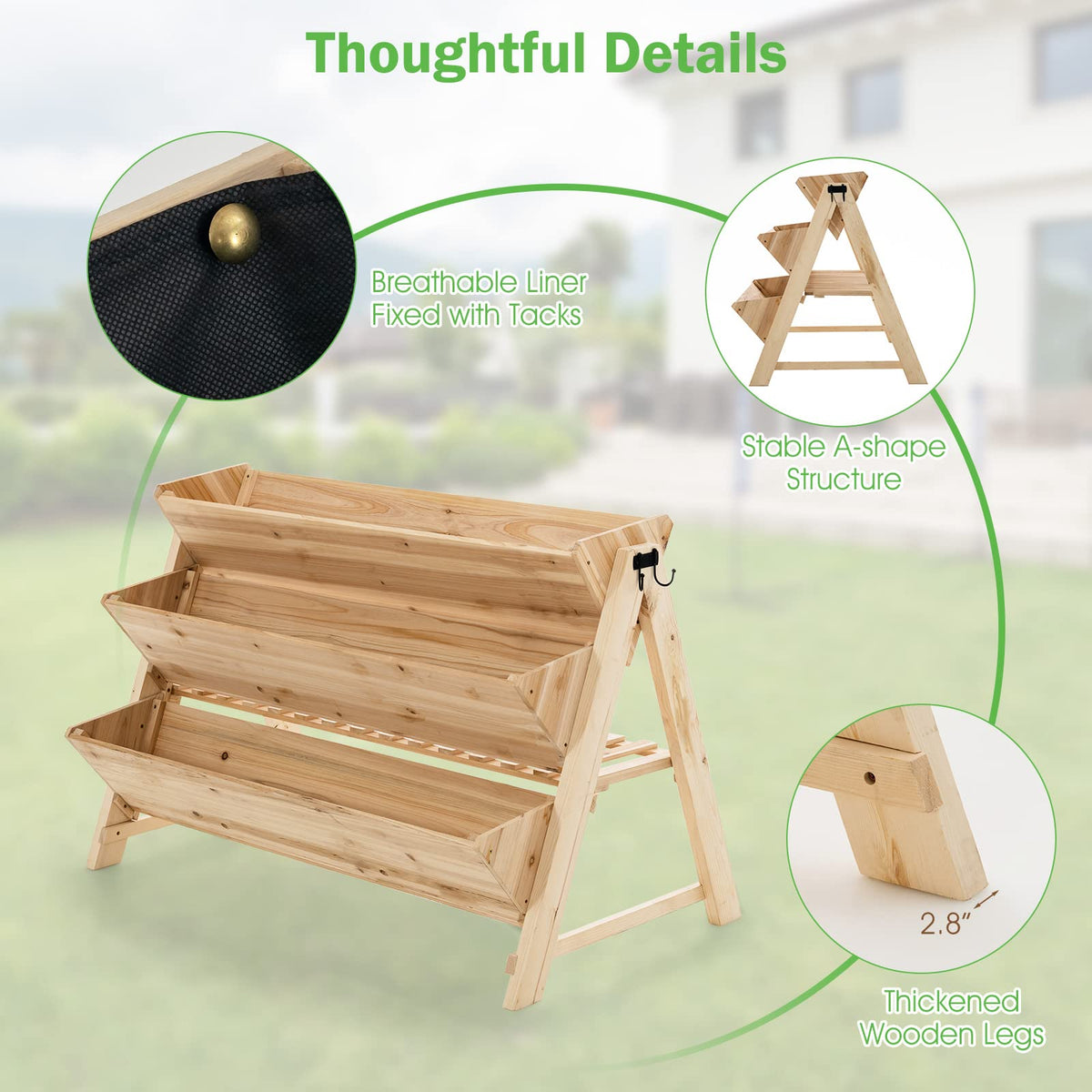 Lucktree Raised Garden Bed, Vertical Planter with Storage Shelf (Natural)