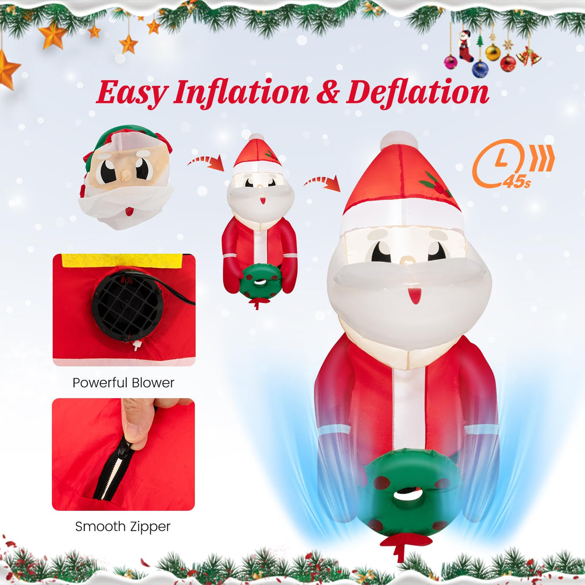 Lucktree 3.5 FT Christmas Lighted Inflatable Santa Claus Broke Out from Window