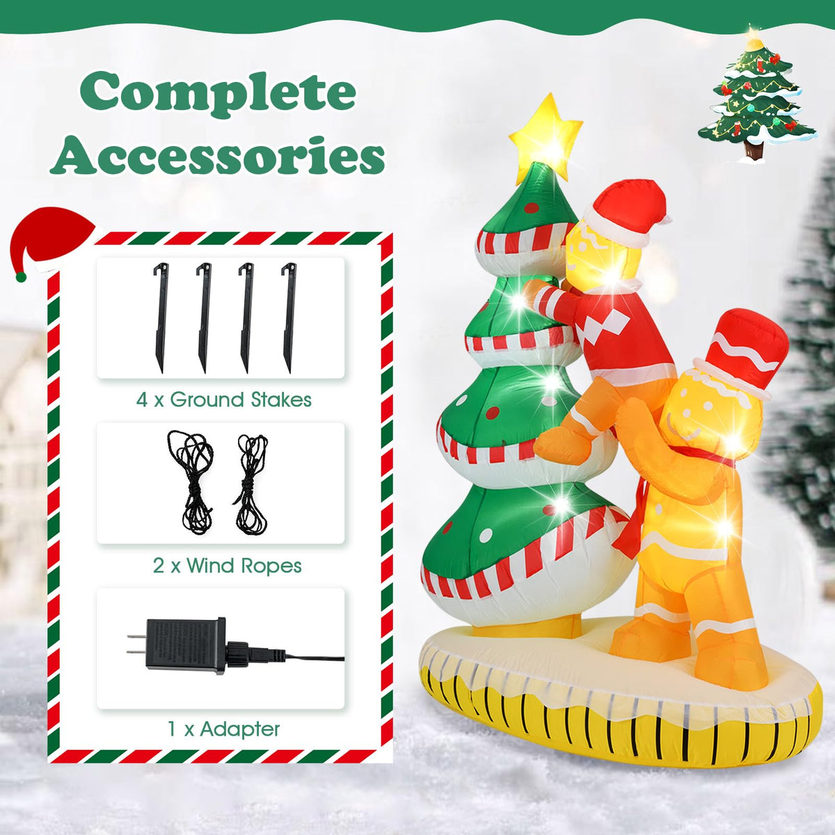 Lucktree 7 FT Lighted Christmas Inflatable Gingerbread Men Climbing Christmas Tree with LED Lights & Built-in Fan