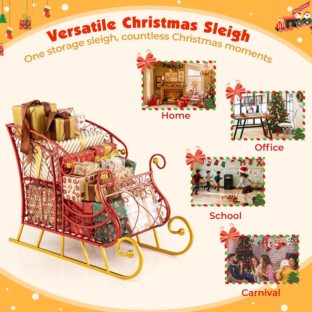 Lucktree Metal Christmas Santa Sleigh Basket