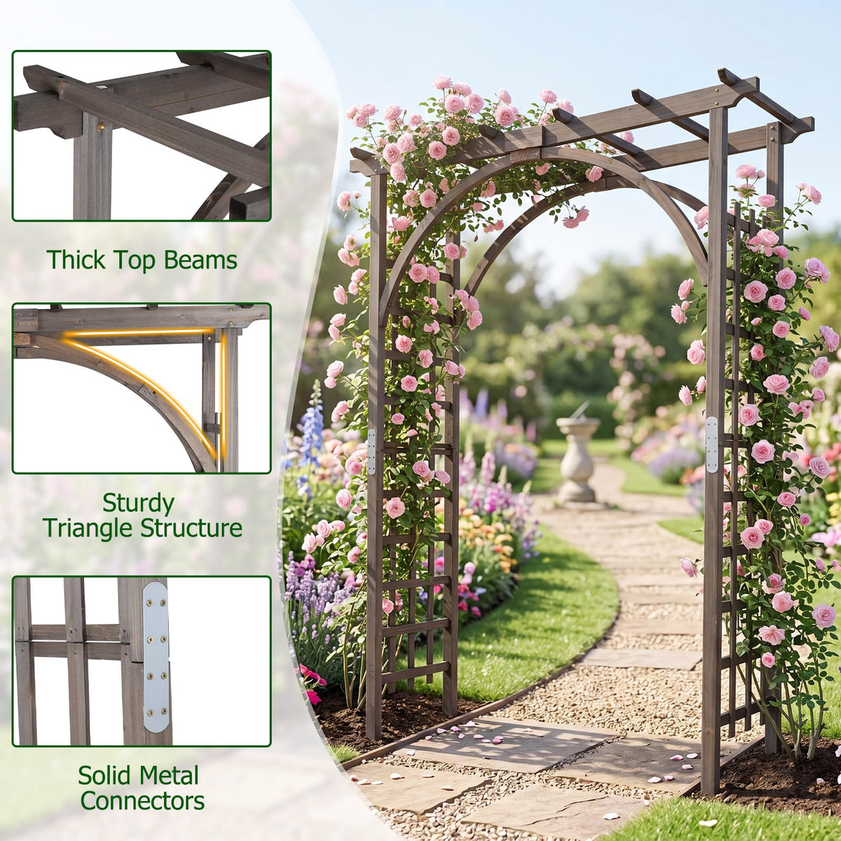 Lucktree 85" Wood Garden Arch Trellis with Flat Top for Climbing Plants