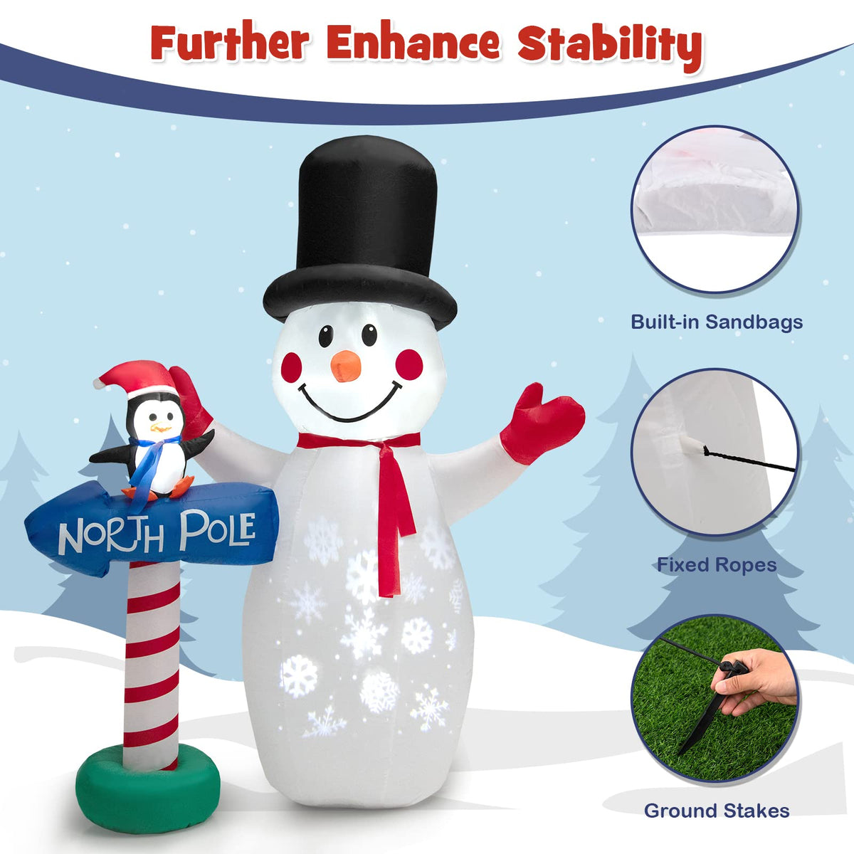 Lucktree 6 FT Inflatable Christmas Snowman, Blow up Xmas Decoration w/ Penguin Guidepost