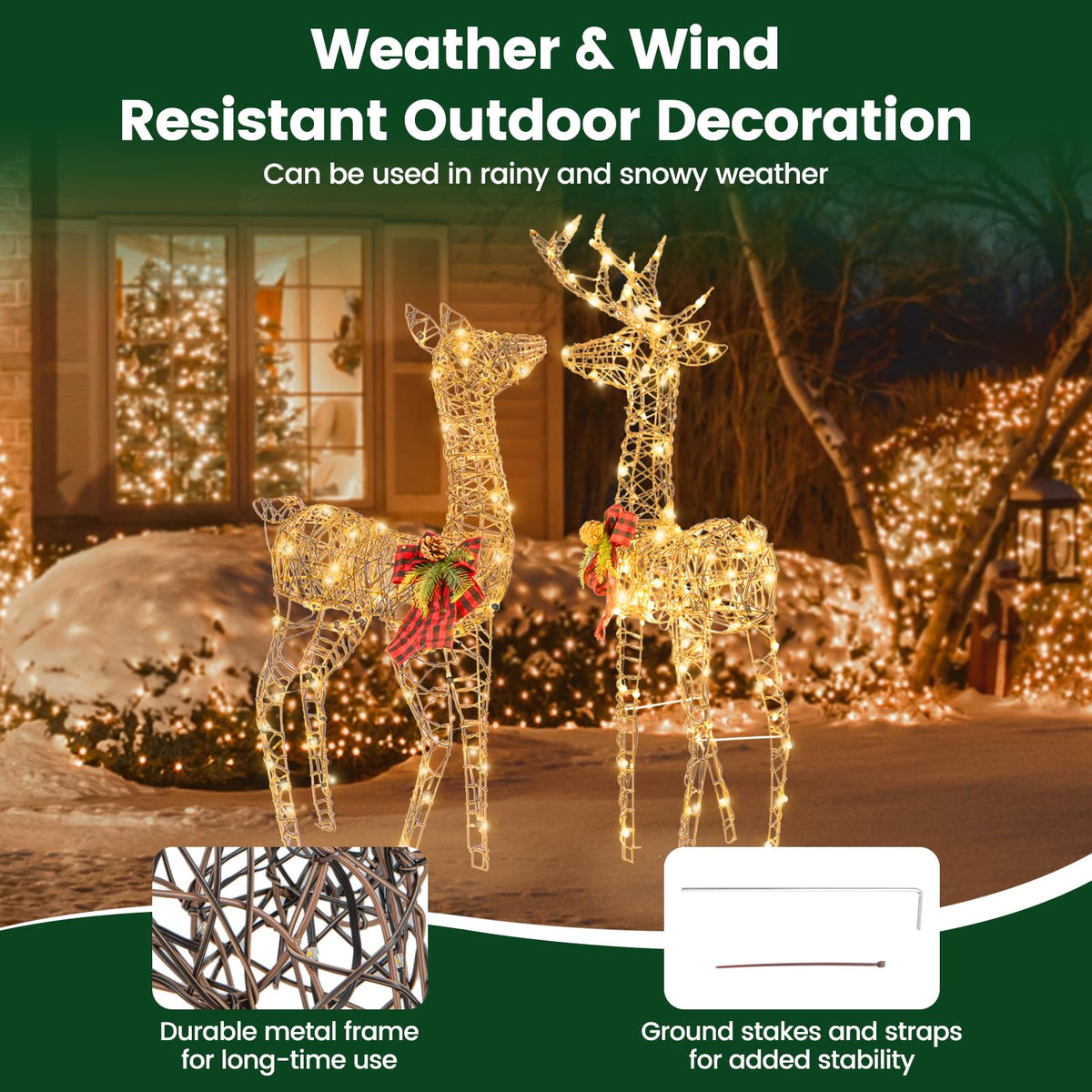 Lucktree 2 Pieces Lighted Christmas Reindeer Family Set with 230 LED Lights
