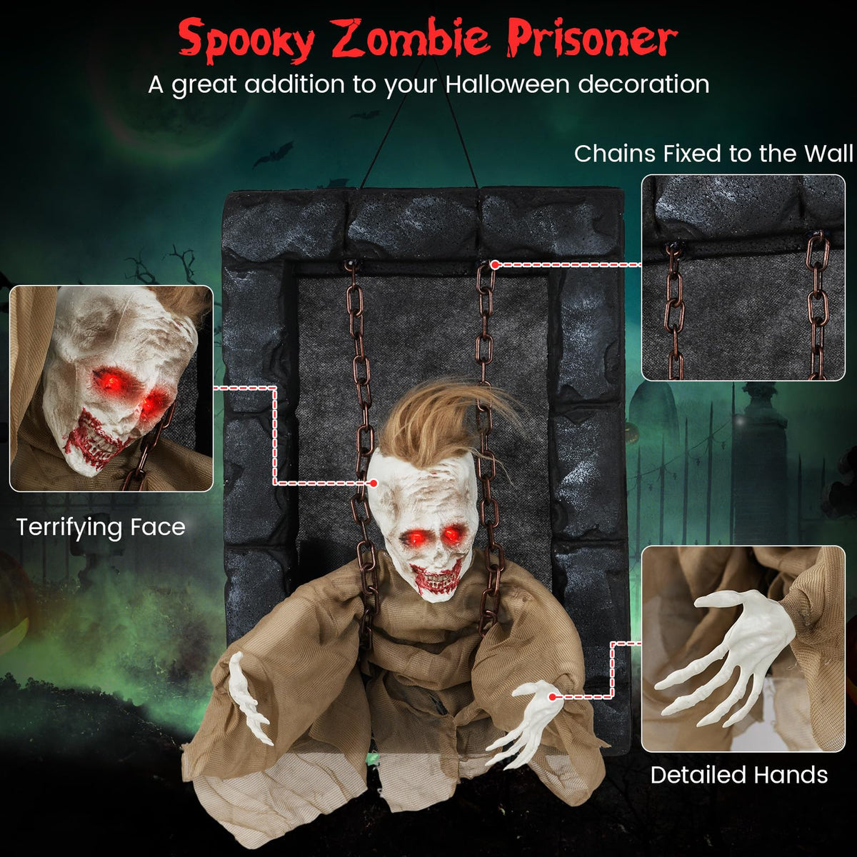 Lucktree Animated Halloween Decoration, Zombi Prisoner