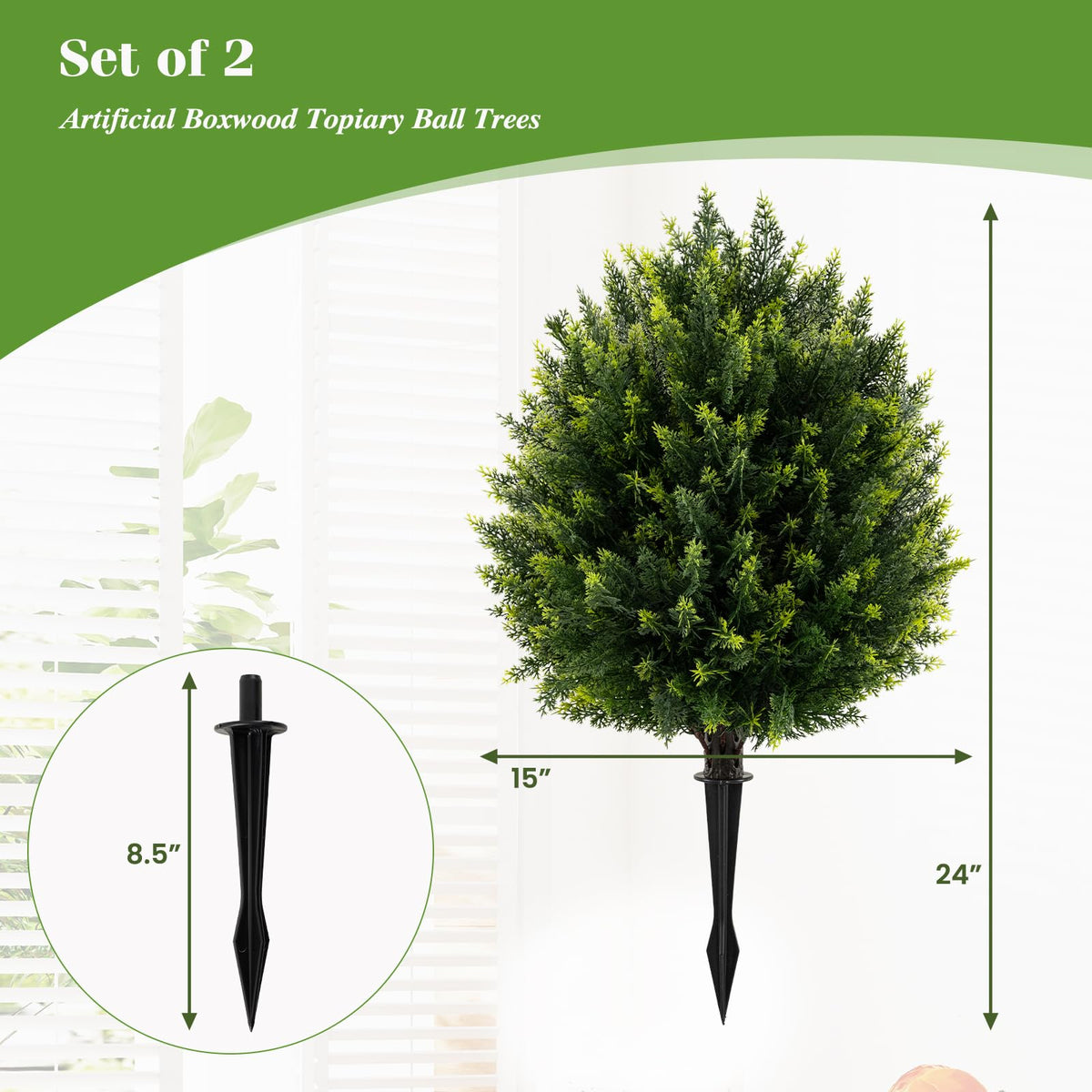 Lucktree 2 Pack Faux Cedar Bushes with Ground Spike Sun-Protective Fake Shrub Plants