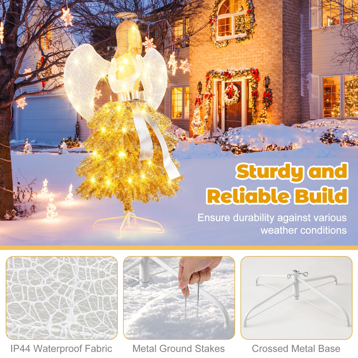 Lucktree 5.2 FT Lighted Angel with Christmas Tree Skirt