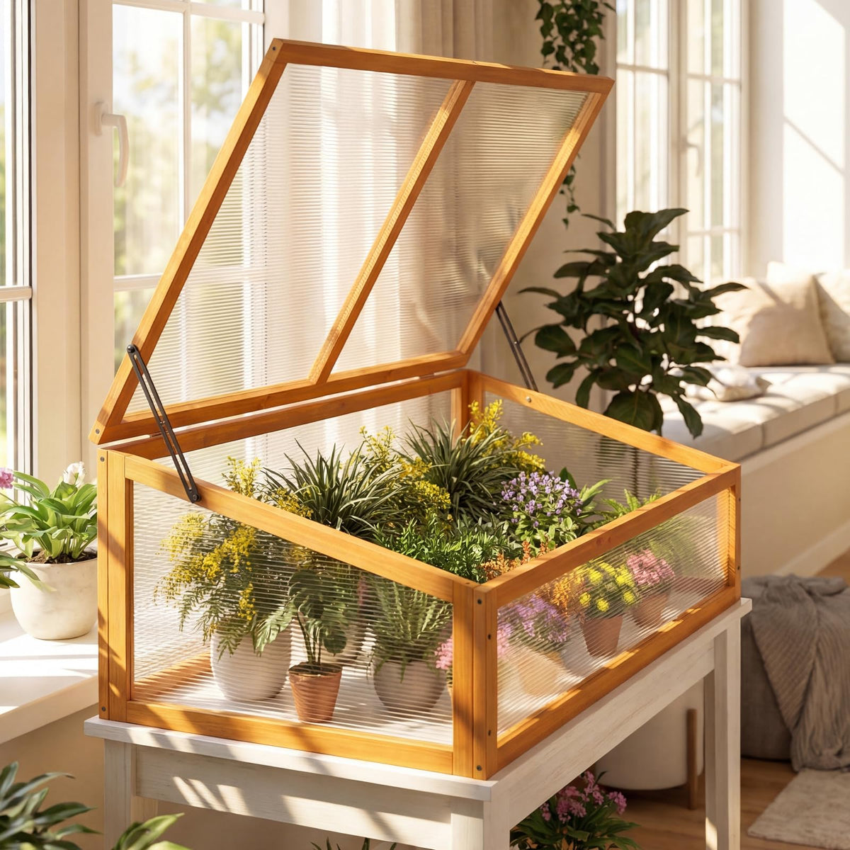 Lucktree Portable Raised Planter Bed Protection with Transparent Flip-top Roof