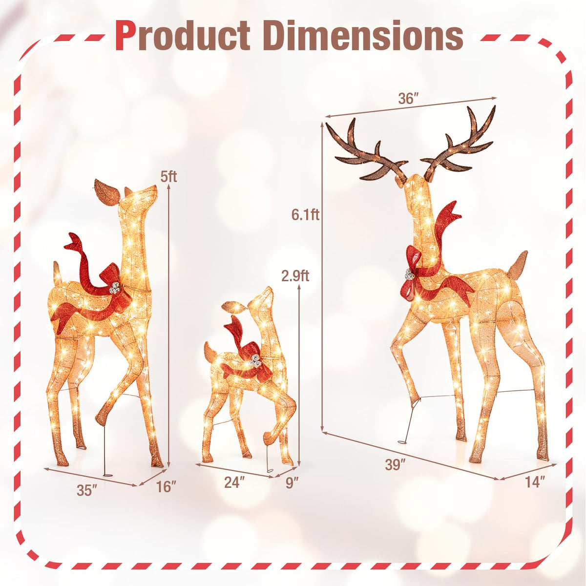 Lucktree 3-Piece Large Lighted Christmas Reindeer Family, Light up Xmas Decorations w/440 LED Lights