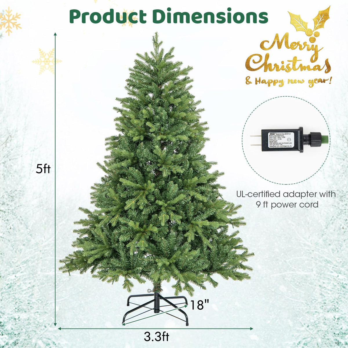 Lucktree Pre-Lit Artificial Christmas Tree, Hinged Xmas Tree with Warm-White & Multi-Color LED Lights