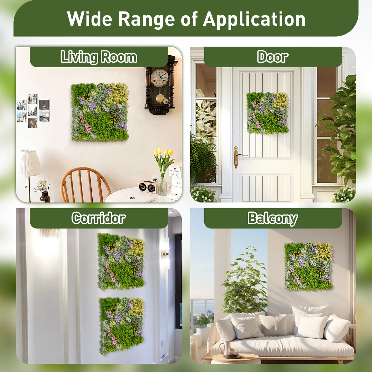 Lucktree 2 Pack Hanging Artificial Plants Panels, 20" x 20" Square Framed 3D Greenery Wall Art Decor