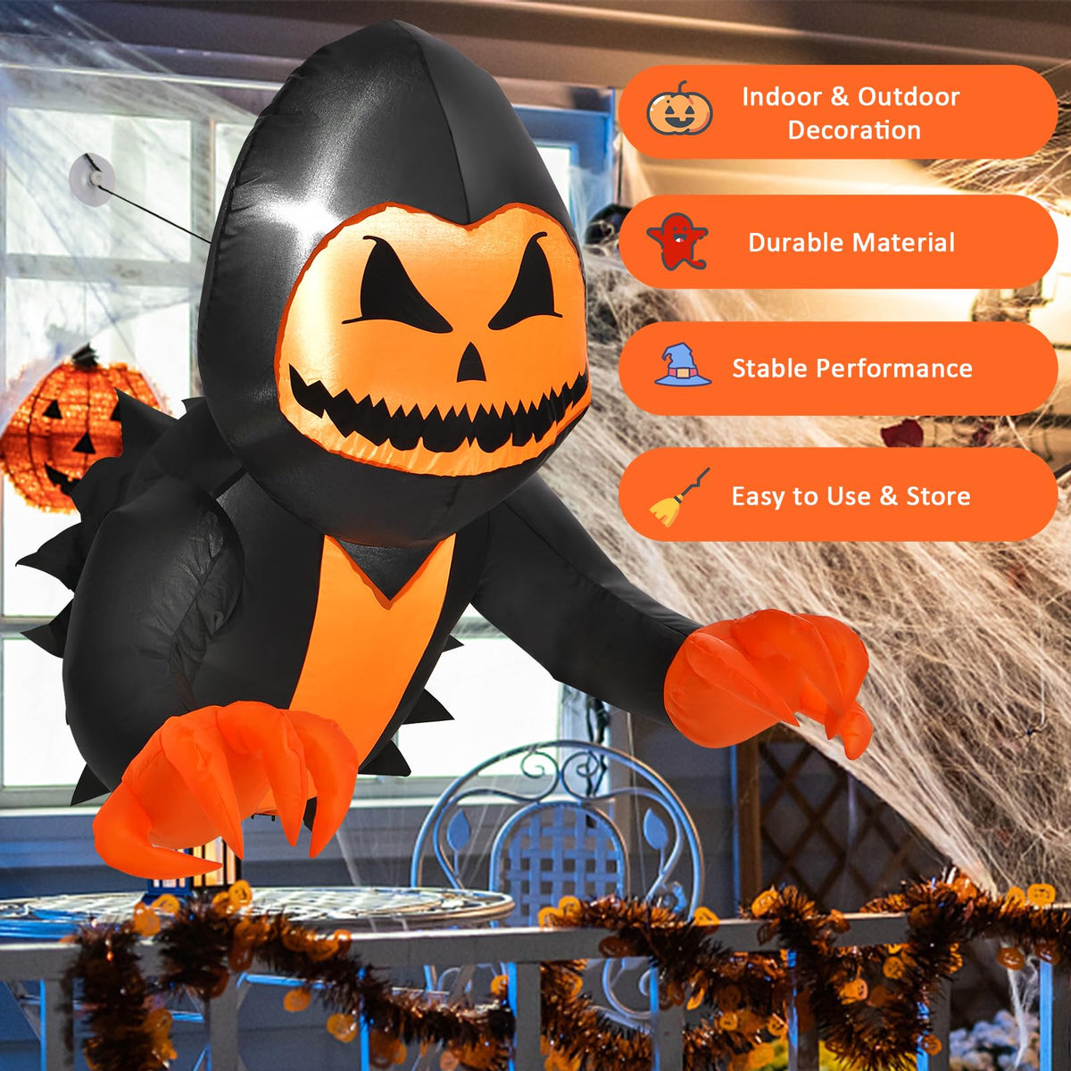 Lucktree 3.3 FT Halloween Inflatable Pumpkin Head Ghost Broke Out from Window