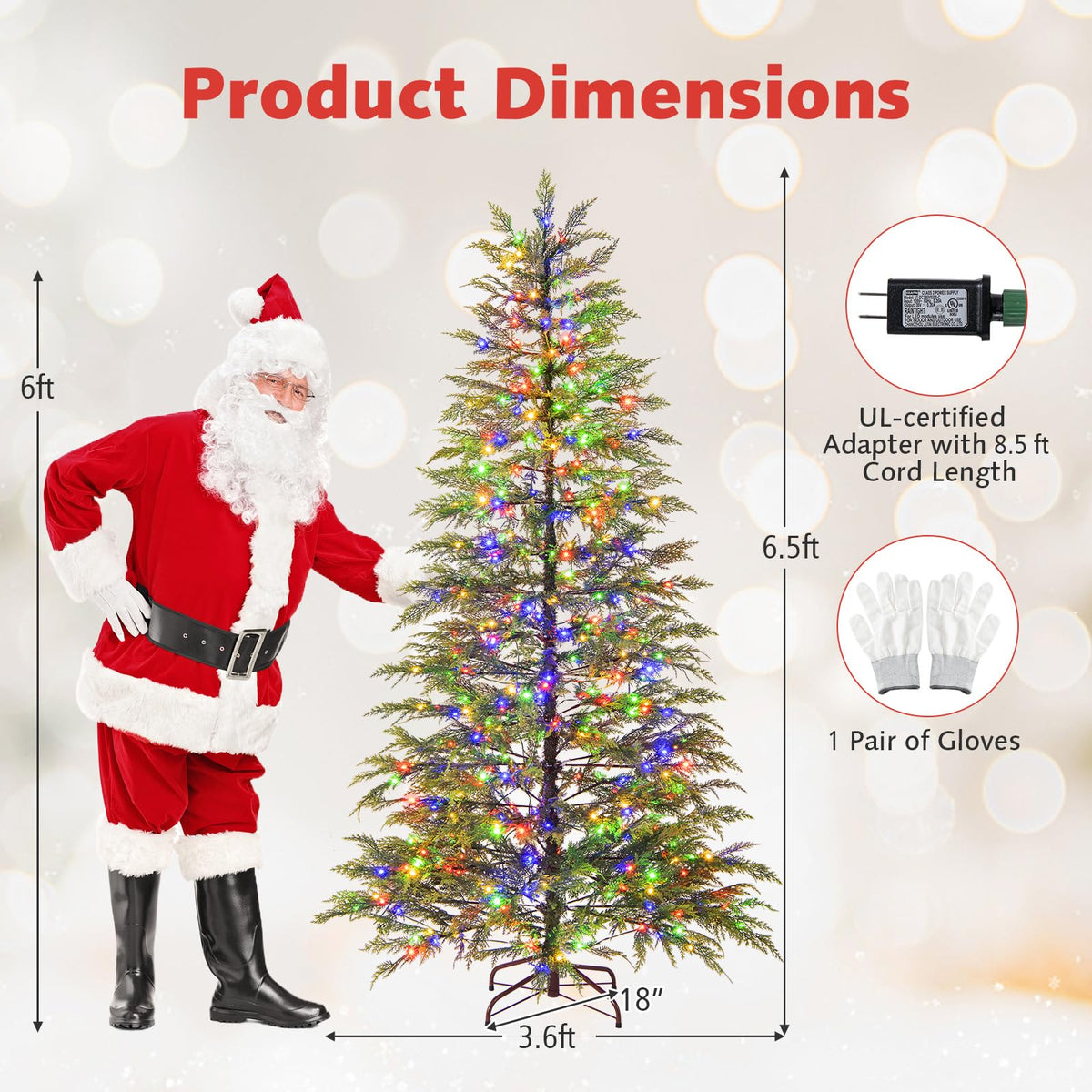 Lucktree 6.5FT / 7.5FT Pre-Lit Hinged Sparse Xmas Fir Tree with Multicolored LED Lights