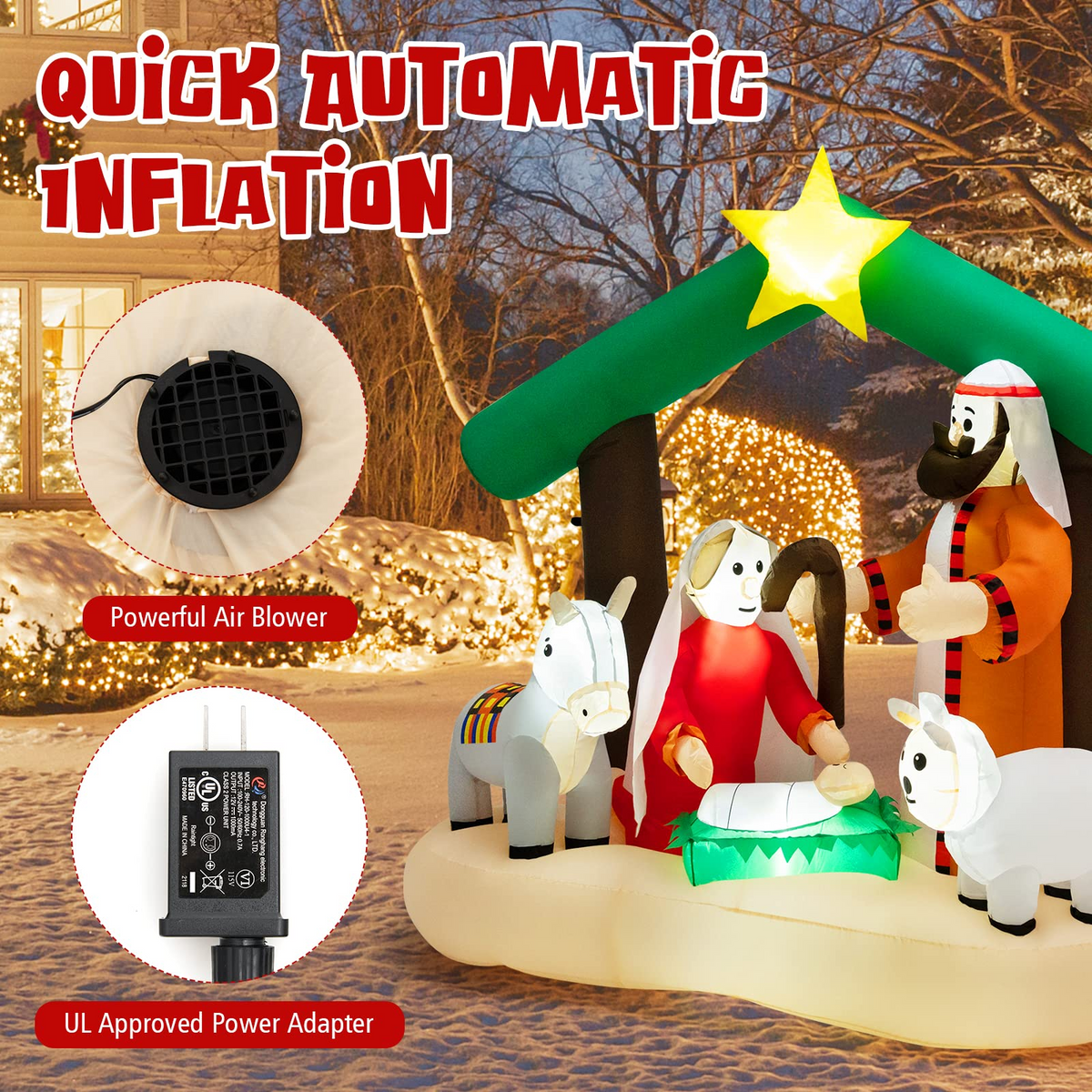 Lucktree 6.7 FT Christmas Inflatable Nativity Scene with LED Lights & Built-in Air Blower