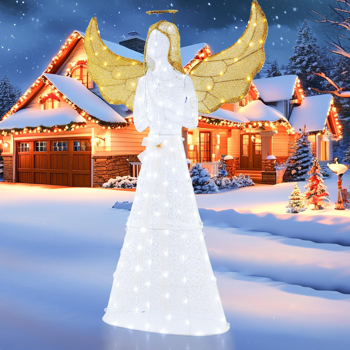Lucktree 5 FT Christmas Pre-Lit Angel, Yard Lighted-up Festive Angel w/Halo
