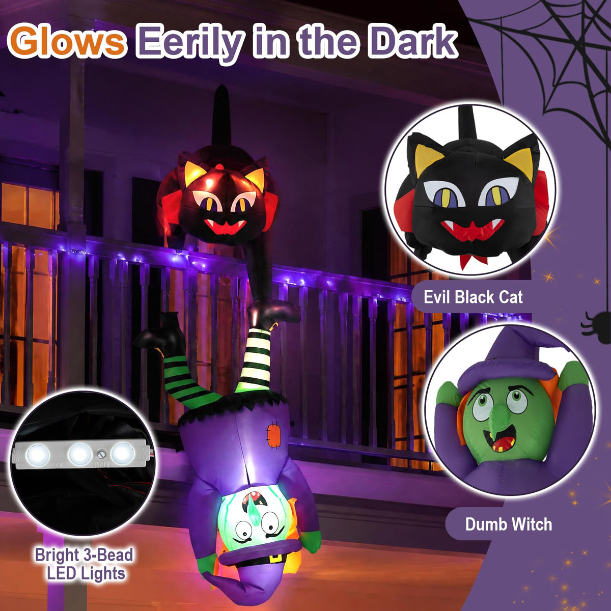 6.2 FT/190 CM Halloween Hanging Inflatable Witch & Black Cat
