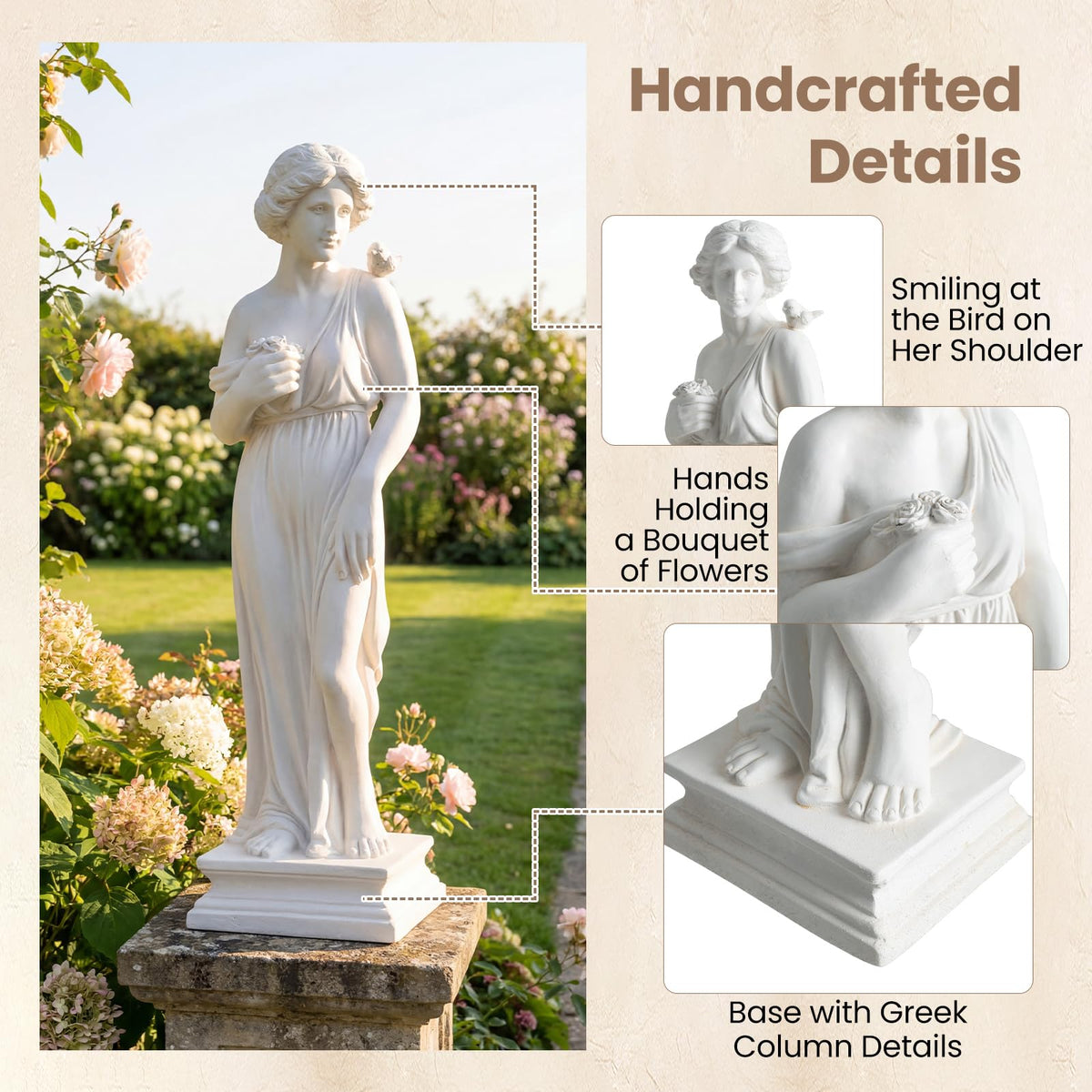 Lucktree 31.5" Greek Goddess Statue with Bird