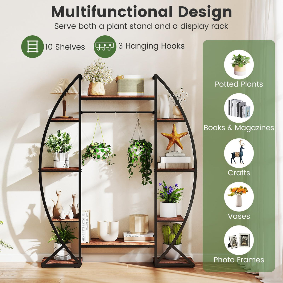 Lucktree Plant Stand Indoor with Grow Lights 10-Tier 63" Tall Metal Plant Shelf