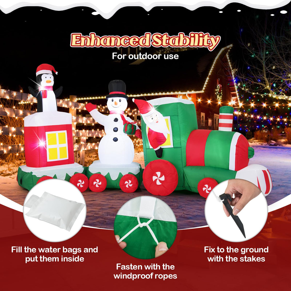 Lucktree 11.5 Ft Christmas Inflatable Train with Santa Snowman Penguin
