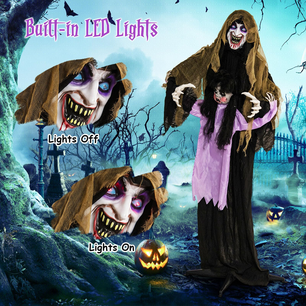5.6 FT Halloween Animated Standing Vampire Catching Creepy Doll