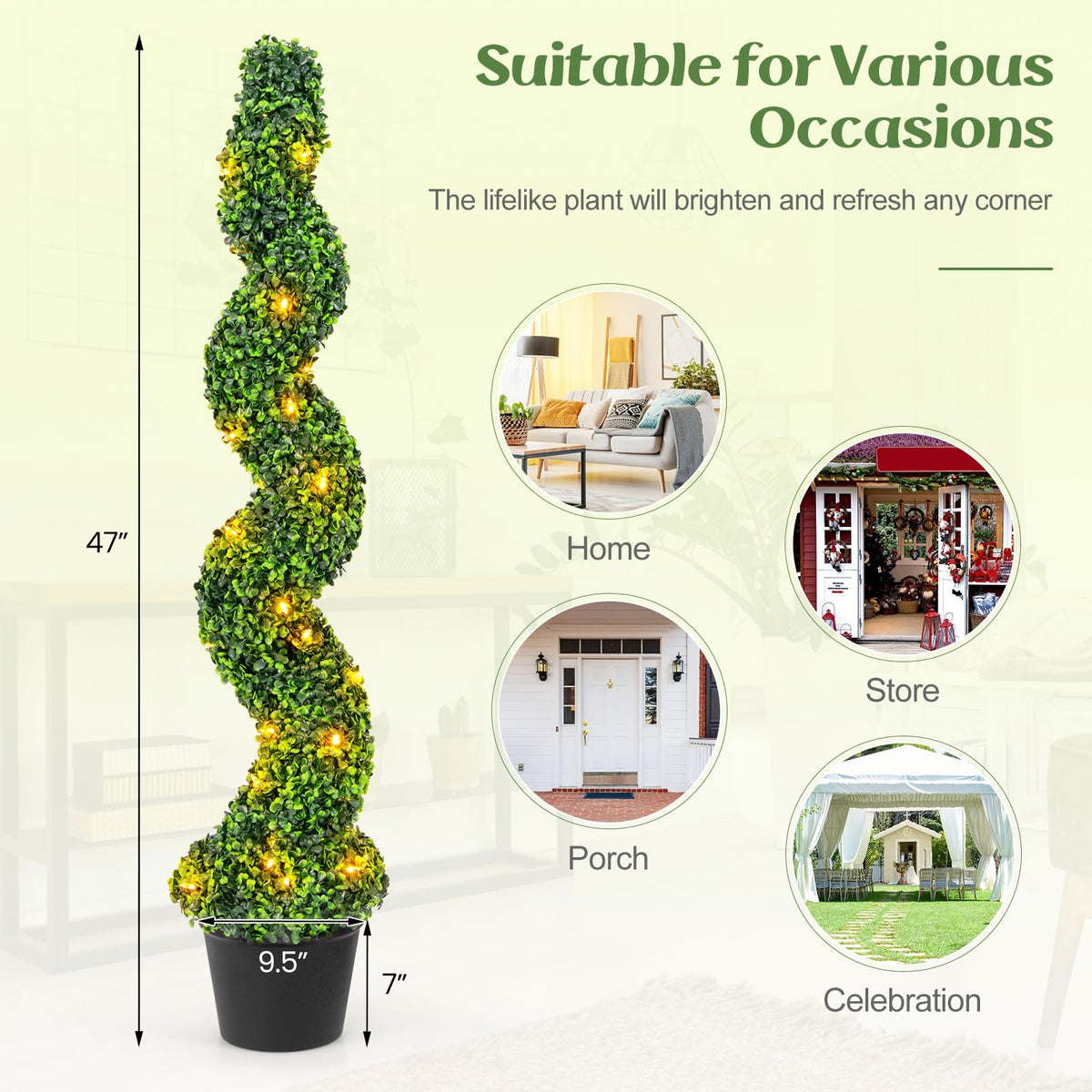 Lucktree 4FT Pre-Lit Artificial Spiral Boxwood Topiary Tree w/ 100 LED Lights, Nursery Pot, Indoor Outdoor Home Front Porch Holiday Decoration