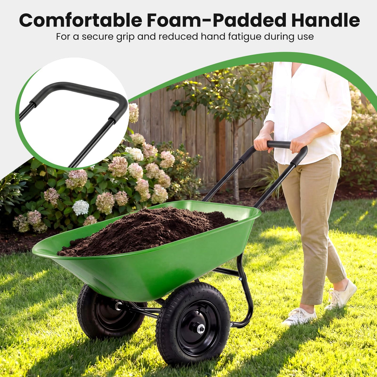 Lucktree Dual-Wheel Garden Cart for Outdoor Yard Lawn Gardening Construction Use