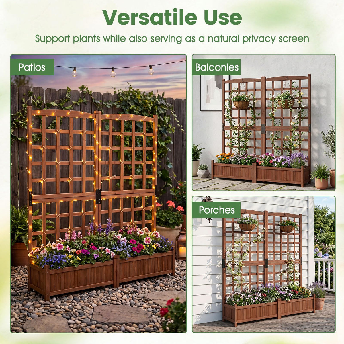 Lucktree Wooden Raised Garden Bed with Trellis