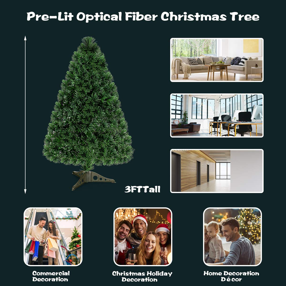 Artificial PVC Christmas Tree Pre-Lit Fiber Optic Tree - LucktreeUS