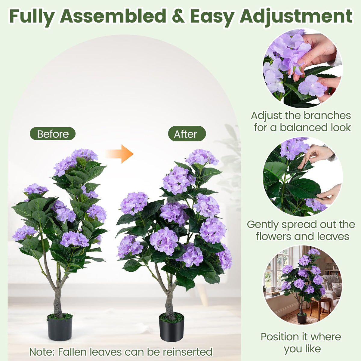 Lucktree 2 Pack Artificial Hydrangea Tree w/11 Flowers & Realistic Trunk in Plastic Nursery Pot