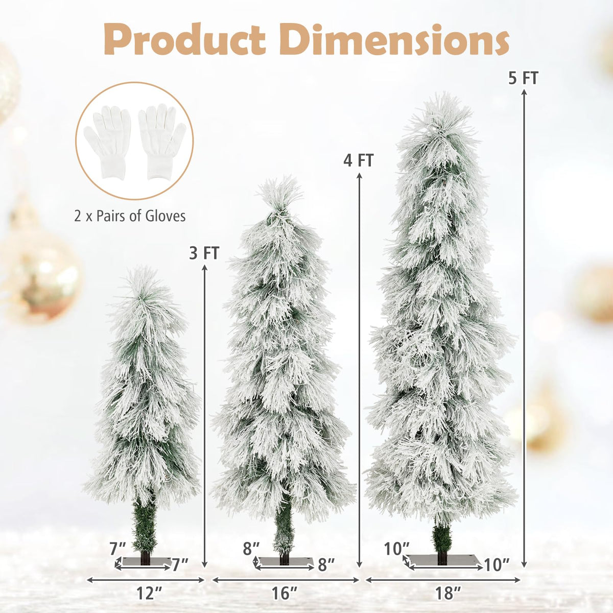 Lucktree 3' 4' 5' Pre-Lit Snow Flocked Christmas Tree Set of 3 | Holiday Seasonal Decor