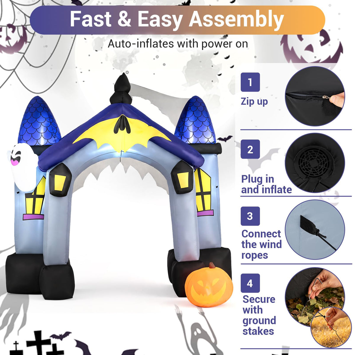 9FT/270 CM Halloween Inflatable Archway with LED Lights