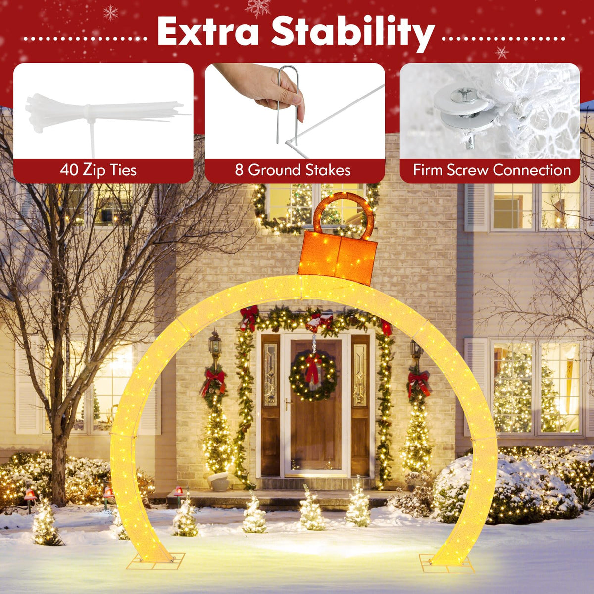 Lucktree 10.5 FT Outdoor Christmas Lighted Archway with Gold Ornament Cap