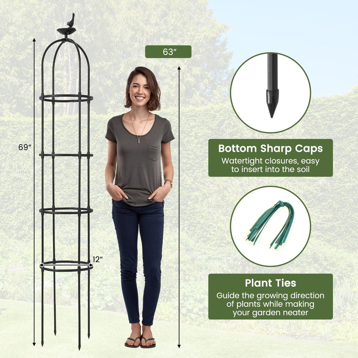 Lucktree 2-Pack Tomato Cages, 69” PE-Coated Metal Garden Obelisk Trellis for Climbing Plants