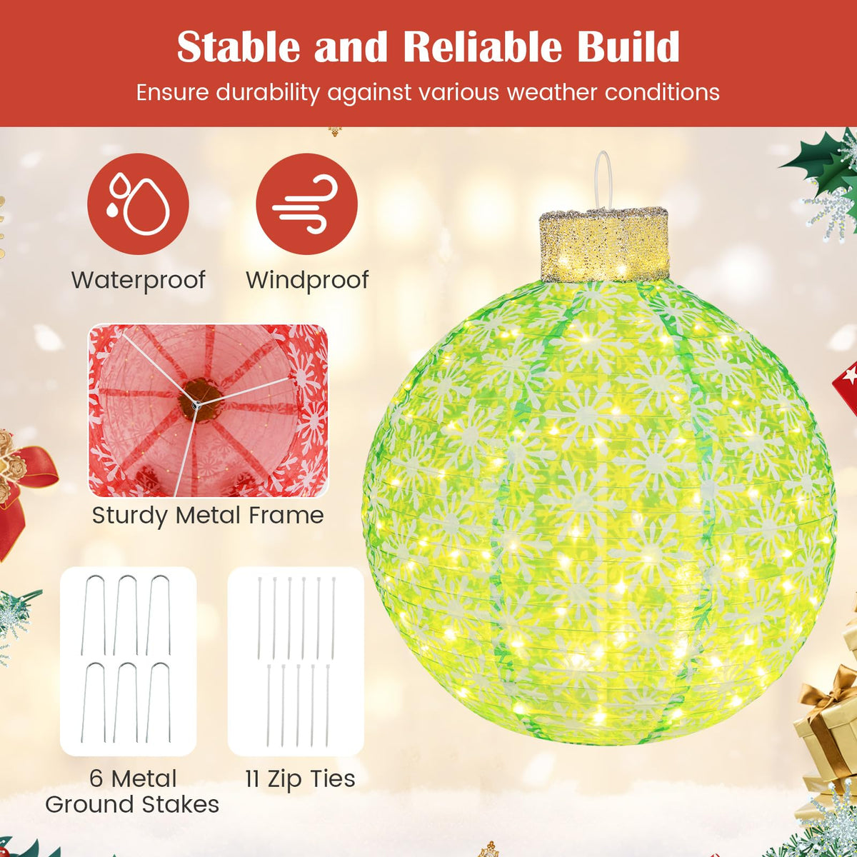 Lucktree Christmas Lighted Pop up Ornaments Set of 3, Outdoor Xmas Lighted Hanging Lanterns with Warm White LED Lights