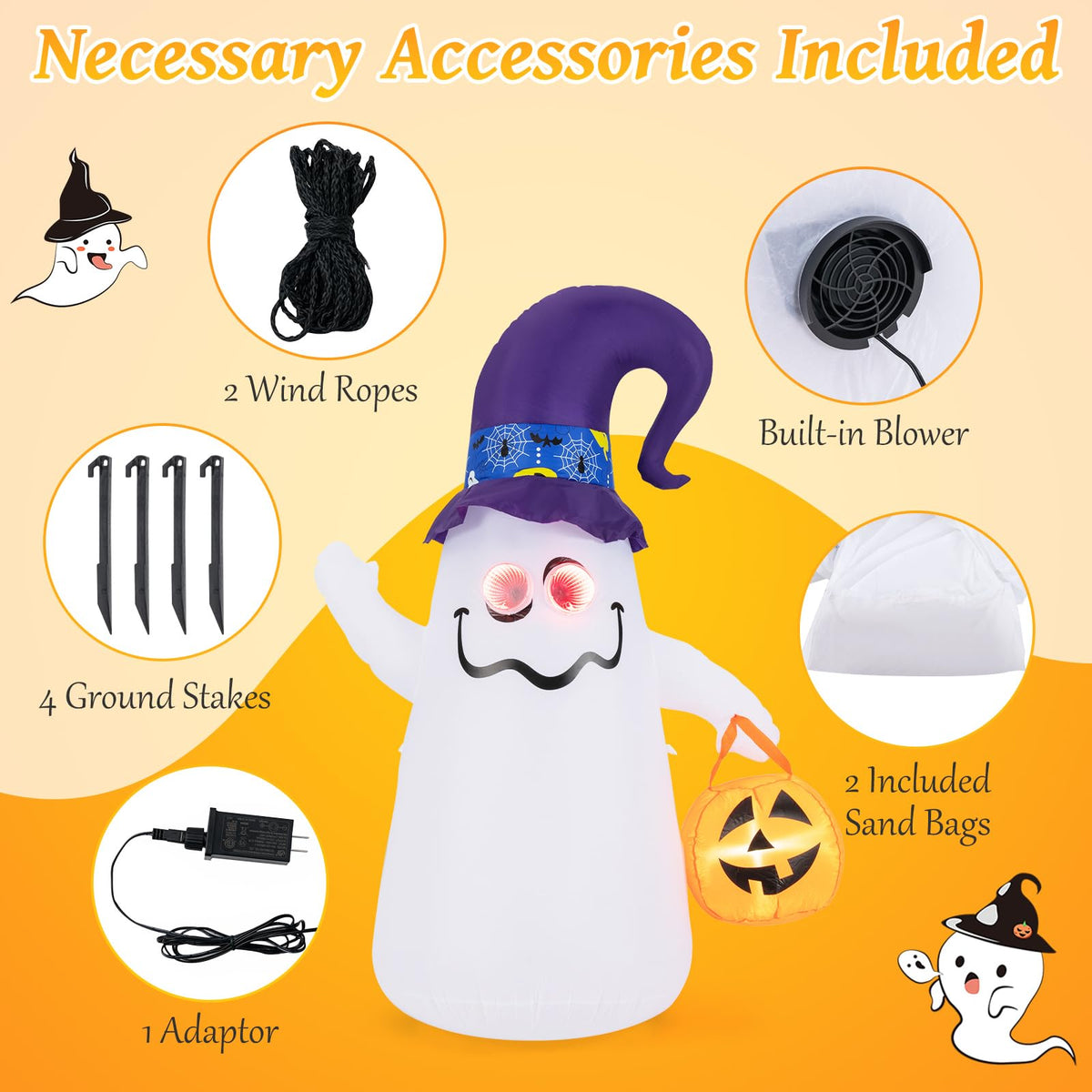 Lucktree 6 FT Halloween Inflatable Cute Ghost with Jack-O-Lantern
